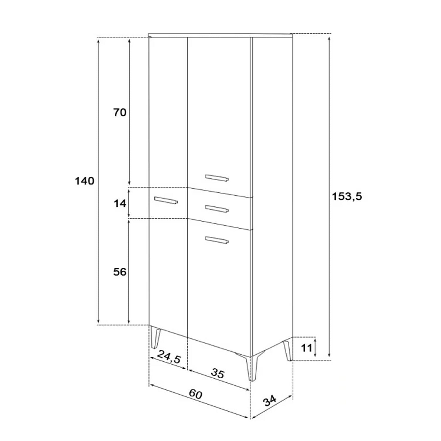 Colonna portasciugamani tre ante e un cassetto Cubi&Co serie Star 60x154x34 cm - Grigio 3