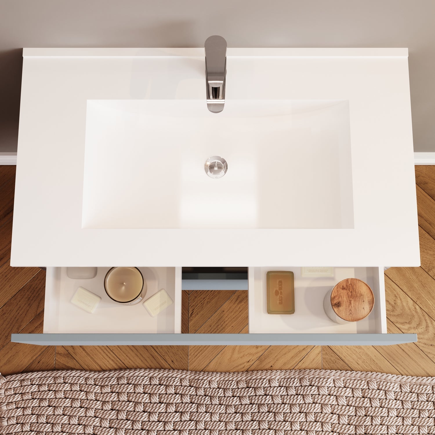  Mobile bagno con lavabo e specchiera Cubi&Co Fluid 2 - Rovere Fumo/Blu Pastello Opaco by CeramicStore | Lo specialista del tuo bagno