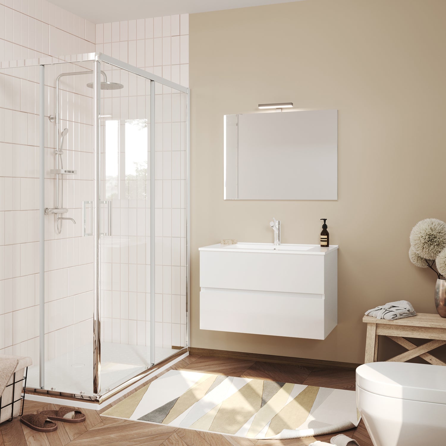 Mobile bagno 80 cm con lavabo e specchiera Cubi&Co Symmetry Classic 2 - Bianco Lucido by CeramicStore | Lo specialista del tuo bagno