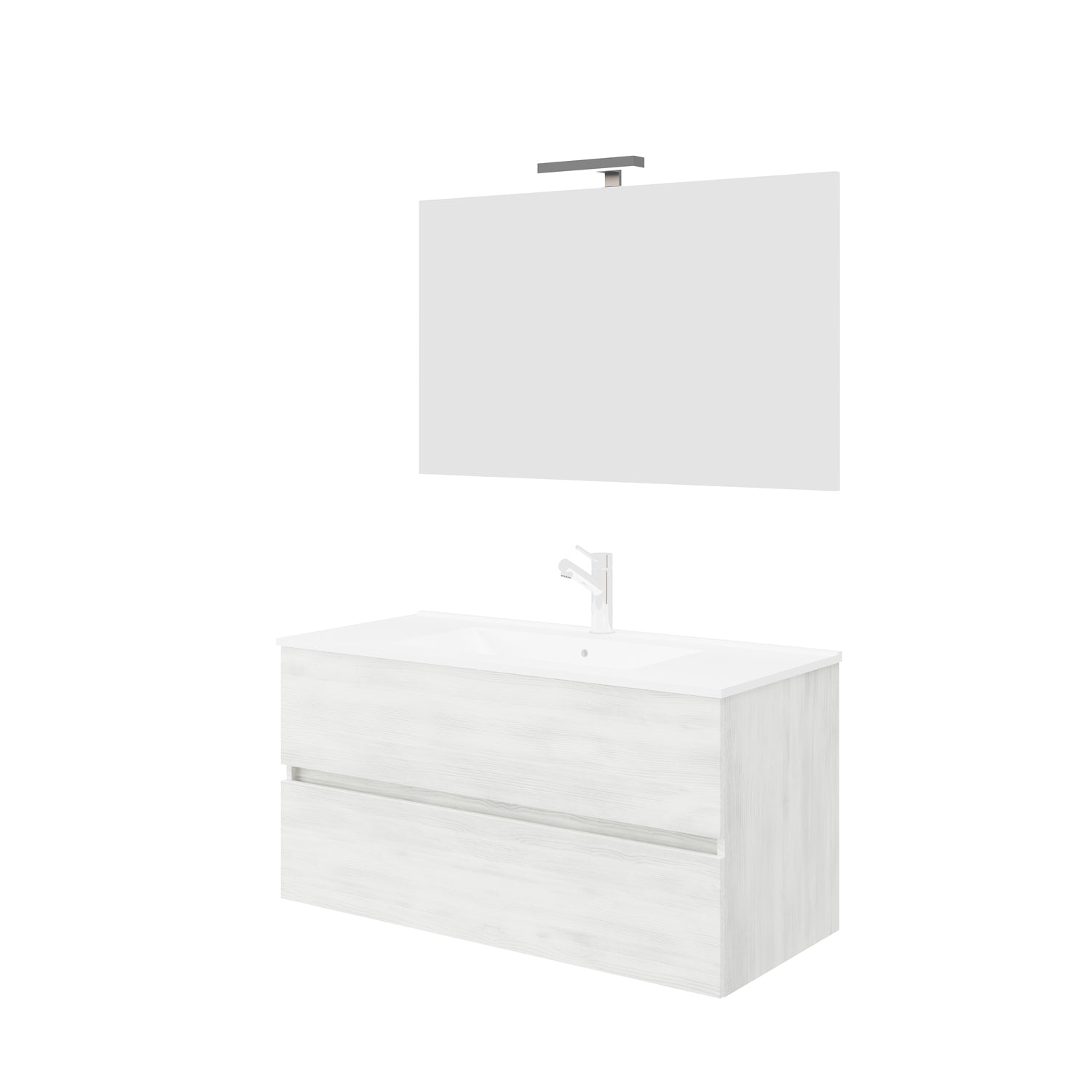 Mobile bagno 100 cm con lavabo e specchiera Cubi&Co Symmetry Classic 4 - Rovere Bianco by CeramicStore | Lo specialista del tuo bagno
