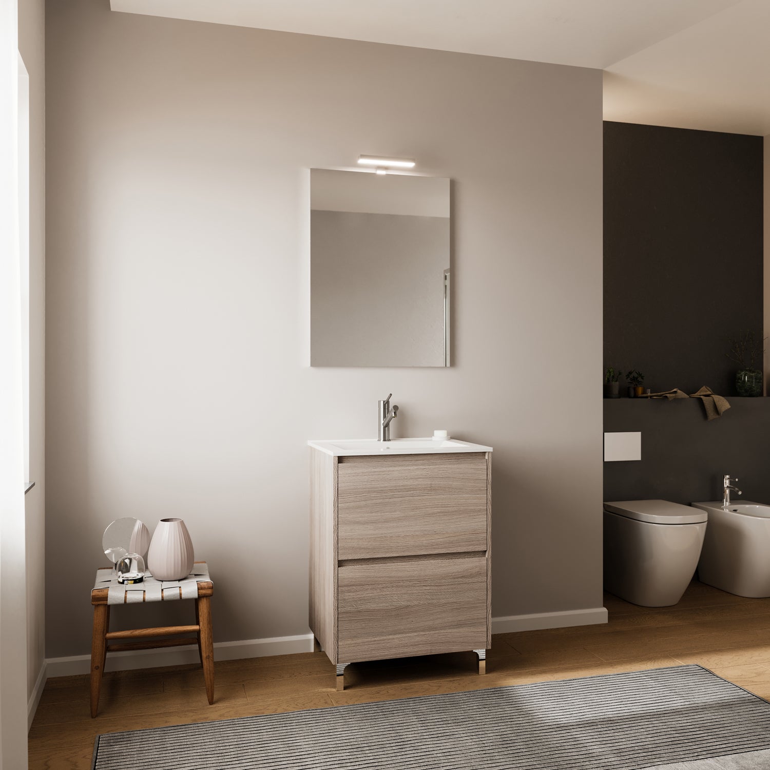 Mobile bagno con lavabo e specchiera Cubi&Co Berlino 60 cm - Rovere Fumo by CeramicStore | Lo specialista del tuo bagno