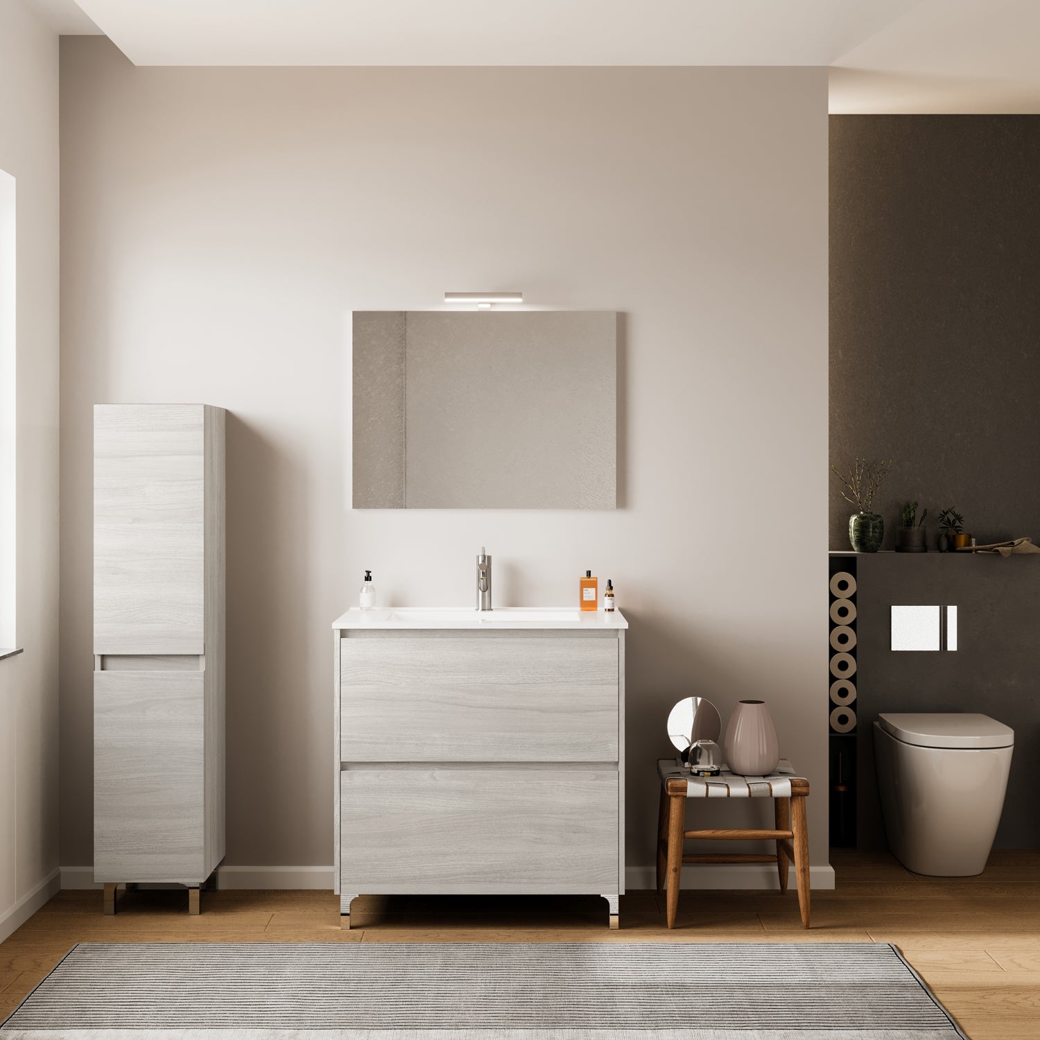 Mobile bagno con lavabo e specchiera Cubi&Co Berlino 80 cm - Rovere Grigio by CeramicStore | Lo specialista del tuo bagno