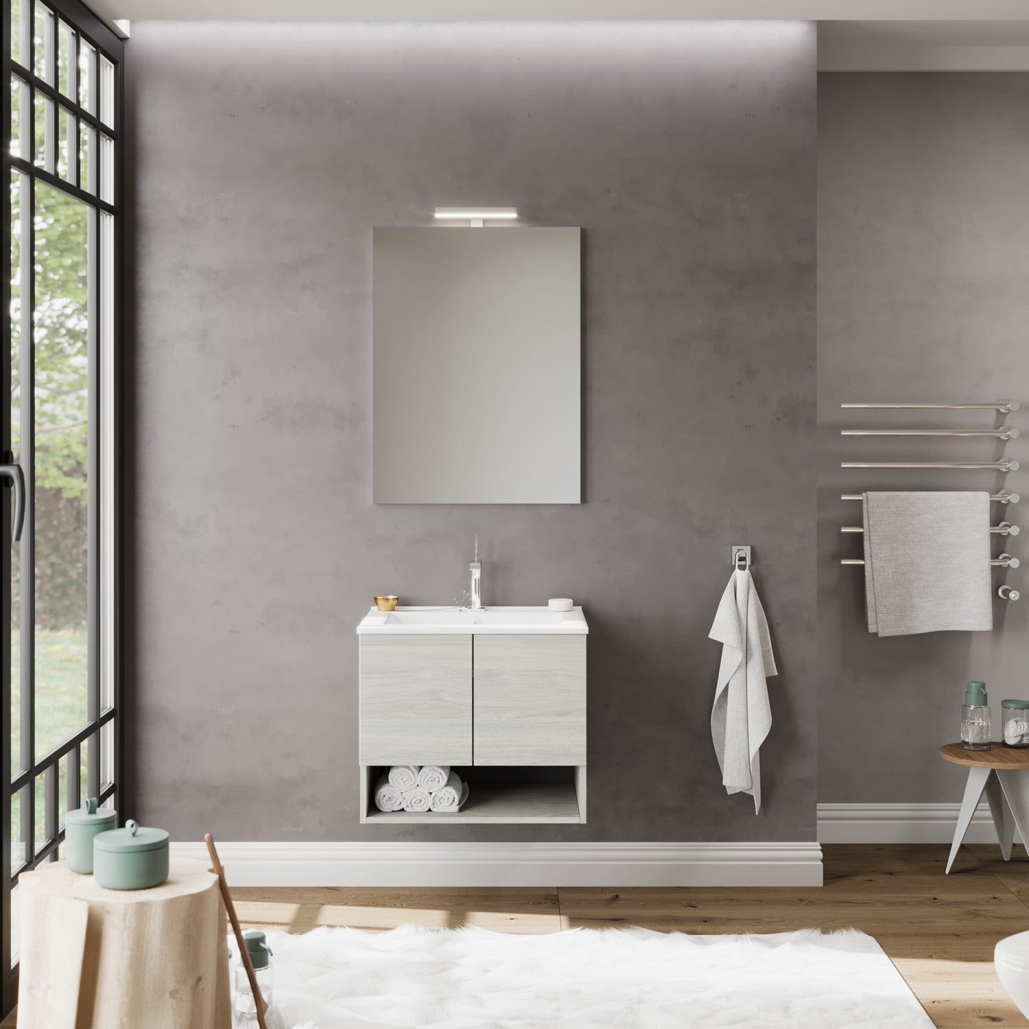 Mobile bagno con lavabo e specchiera Cubi&Co Barcellona 60 cm - Rovere Grigio by CeramicStore | Lo specialista del tuo bagno