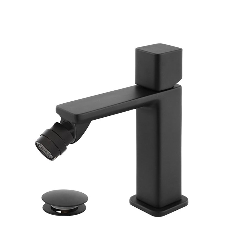 Kit miscelatore lavabo alto + bidet + doccia a due vie RubiFlux serie Lilium Modello Black con piletta clic-clac - Nero Opaco 7