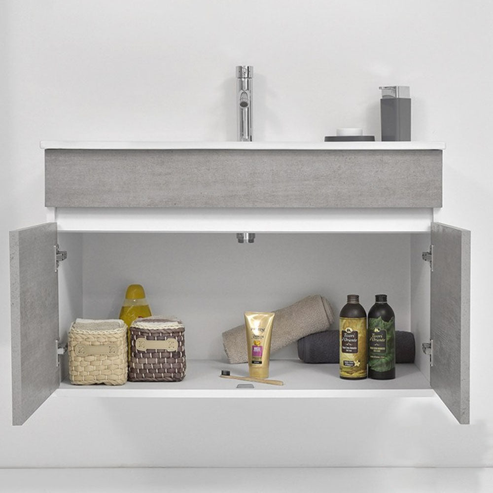 Composizione bagno sospesa Cubi&Co Favola 90 cm con lavabo e specchio - Bianco/Cemento 5