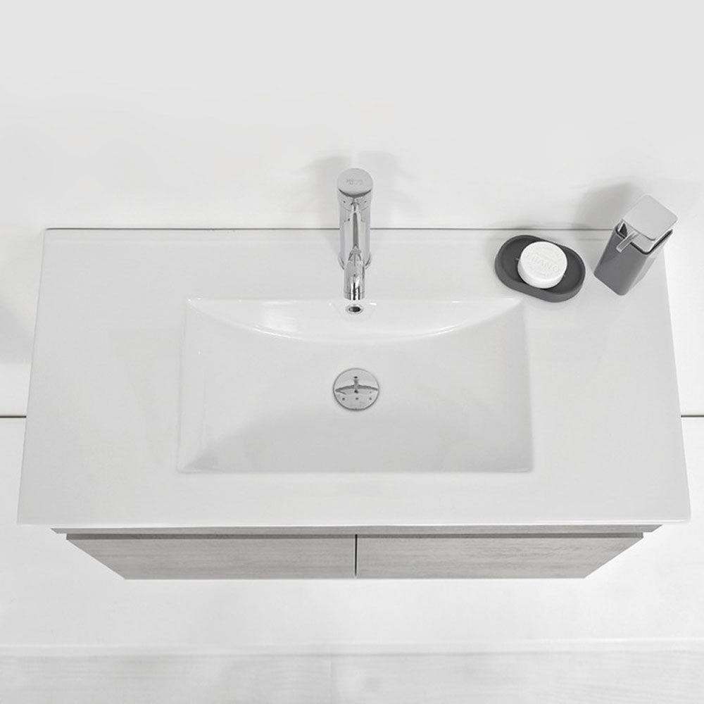 Composizione bagno sospesa Cubi&Co Favola 90 cm con lavabo e specchio - Bianco/Cemento 2