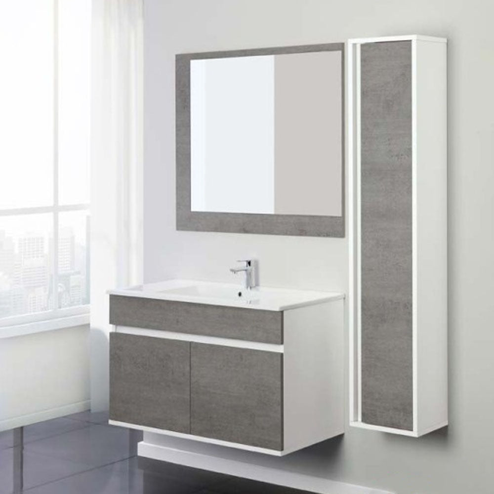 Composizione bagno sospesa Cubi&Co Favola 90 cm con lavabo e specchio - Bianco/Cemento 6