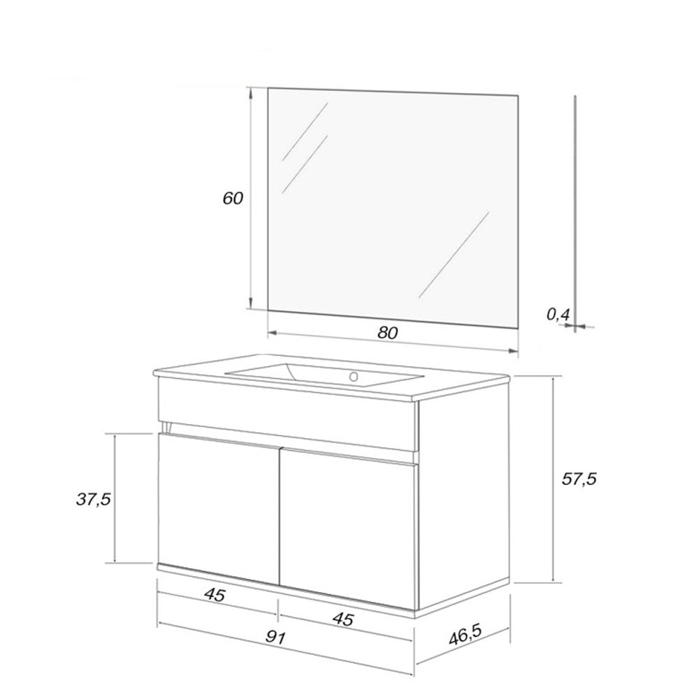 Composizione bagno sospesa Cubi&Co Favola 90 cm con lavabo e specchio - Bianco/Cemento 4