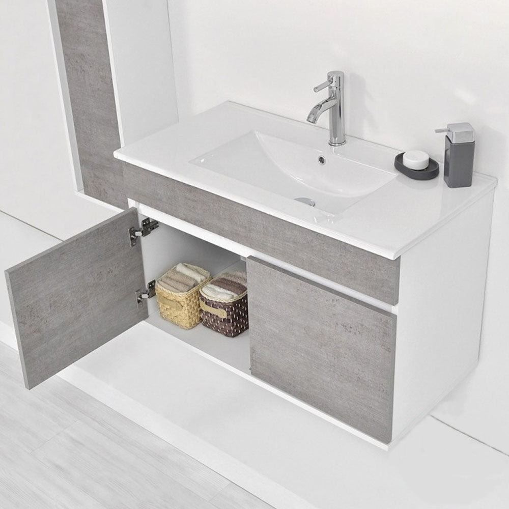Composizione bagno sospesa Cubi&Co Favola 90 cm con lavabo e specchio - Bianco/Cemento 7