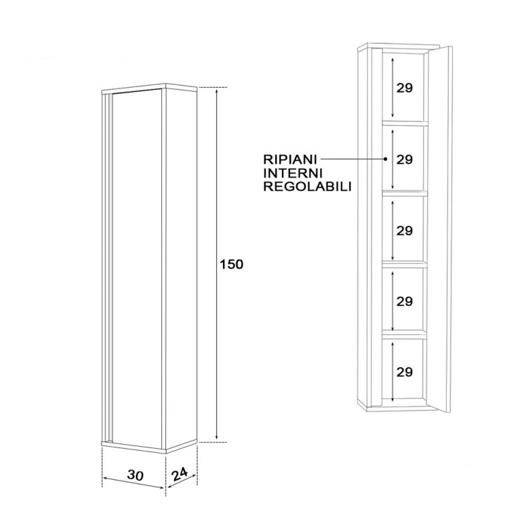 Pensile bagno sospeso Favola 30x150 cm con anta soft-close - Bianco/Cemento 3