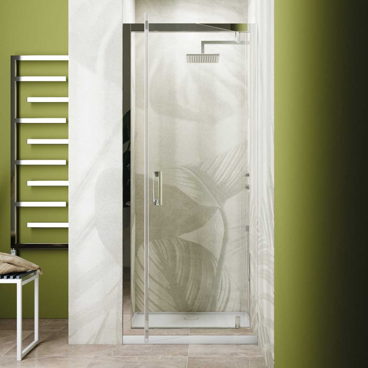 Porta doccia battente girevole cm 70 in cristallo anticalcare trasparente 6 mm e telaio in alluminio collezione Keplero by CeramicStore | Lo specialista del tuo bagno