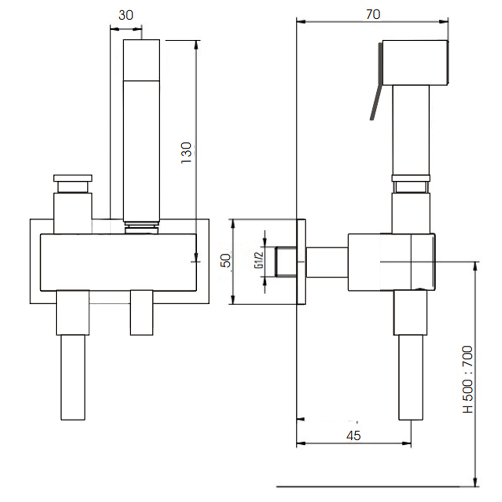  Idroscopino con doccetta quadrata e e rubinetto di arresto e flessibile in pvc da 120 cm ARES by CeramicStore | Lo specialista del tuo bagno