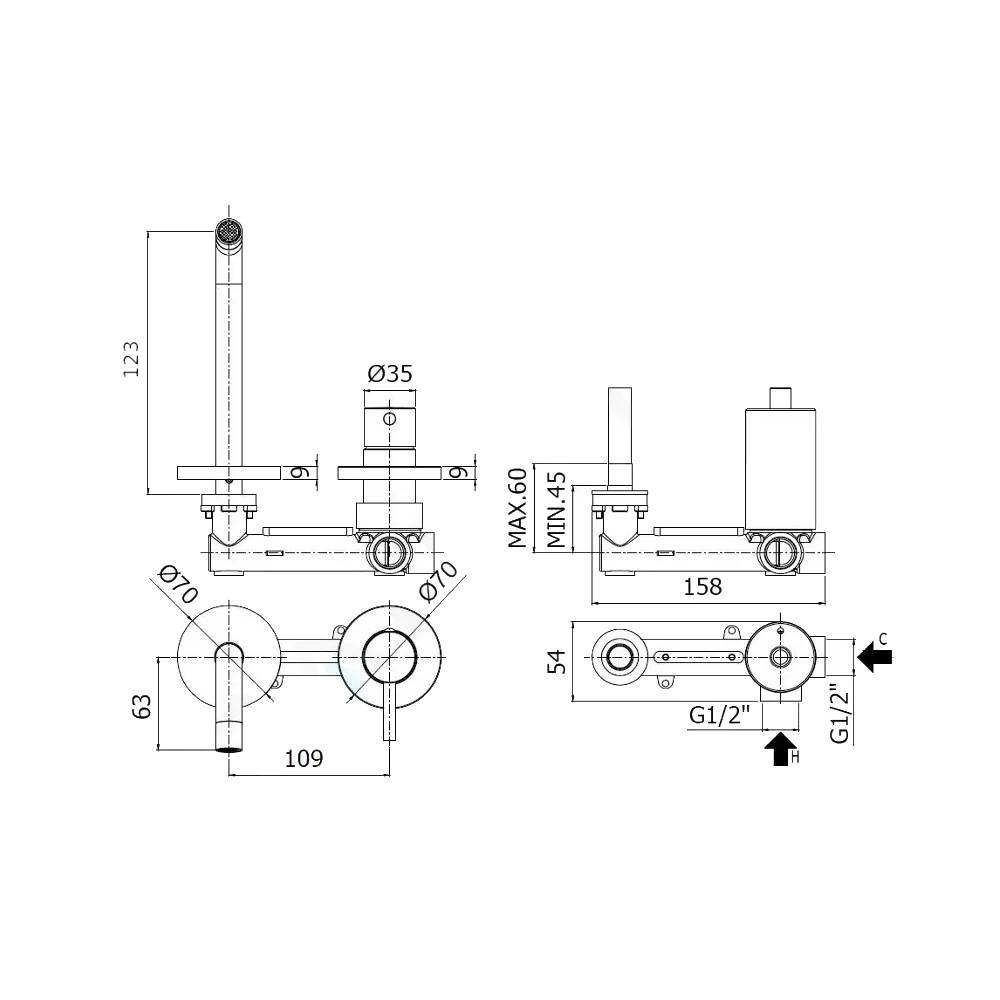  Miscelatore ad incasso per doccia a 2 fori serie Stick modello SK104ST70 steel looking Paffoni by CeramicStore | Lo specialista del tuo bagno