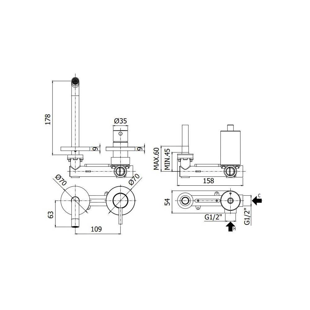  Miscelatore ad incasso per lavabo a 2 fori serie Stick modello SK105ST70 steel looking Paffoni by CeramicStore | Lo specialista del tuo bagno