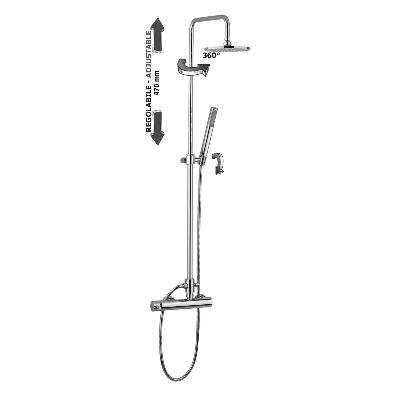 Colonna regolabile Easy Plus con doccia birillo in ABS Paffoni - Cromato by CeramicStore | Lo specialista del tuo bagno