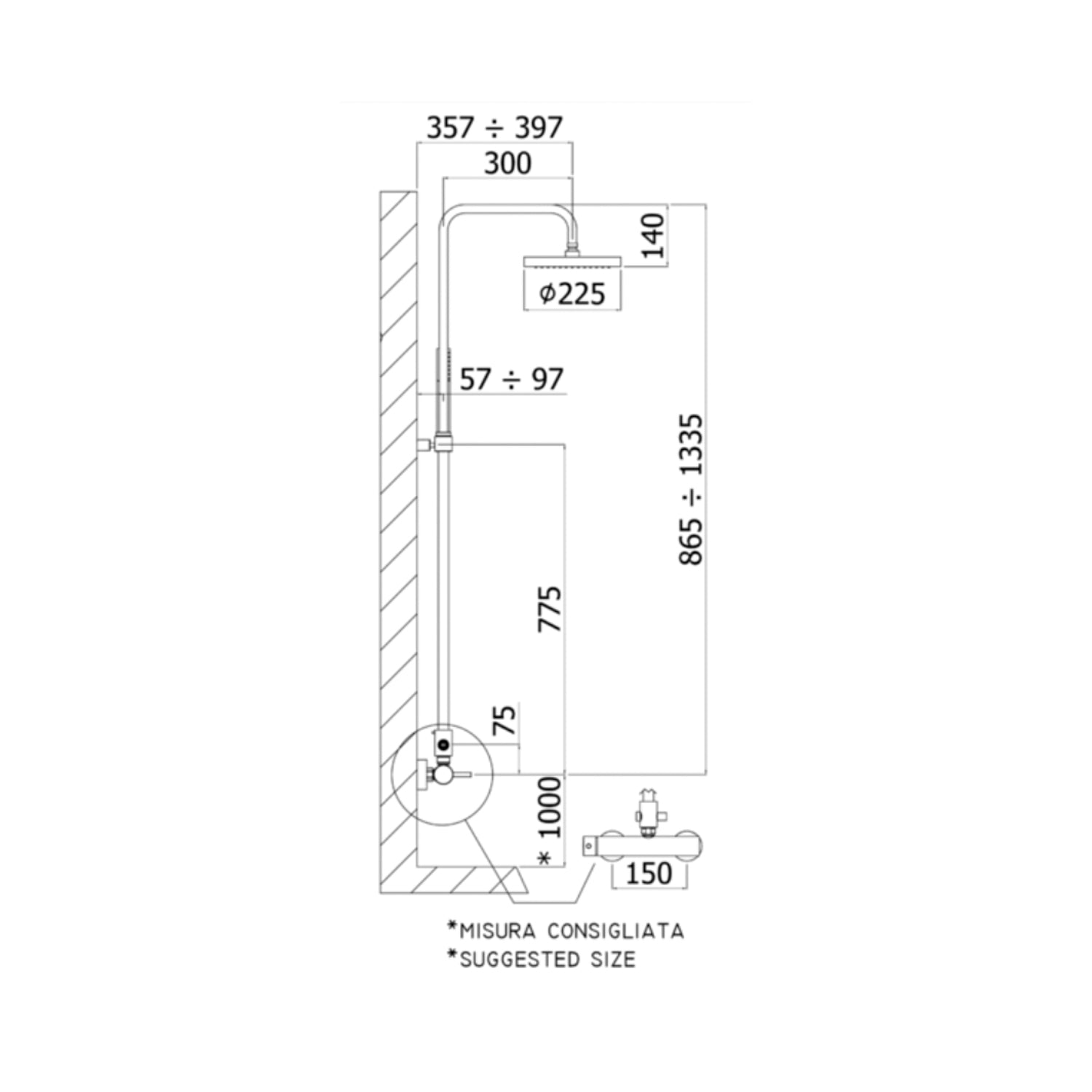  Colonna regolabile Easy Plus con doccia birillo in ABS Paffoni - Cromato by CeramicStore | Lo specialista del tuo bagno