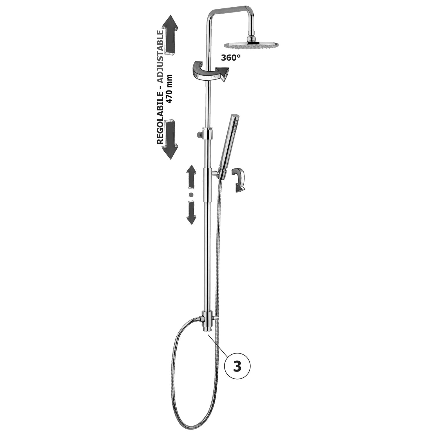 Colonna doccia regolabile Master plus completa di doccia Birillo in ABS Paffoni - Cromato by CeramicStore | Lo specialista del tuo bagno