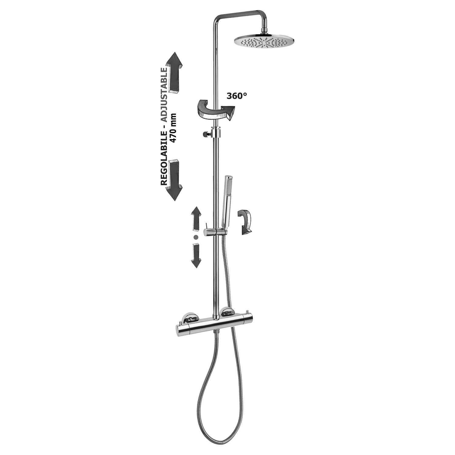 Colonna doccia regolabile Mini Birillo Comfort con miscelatore termostatico Paffoni - Cromato by CeramicStore | Lo specialista del tuo bagno