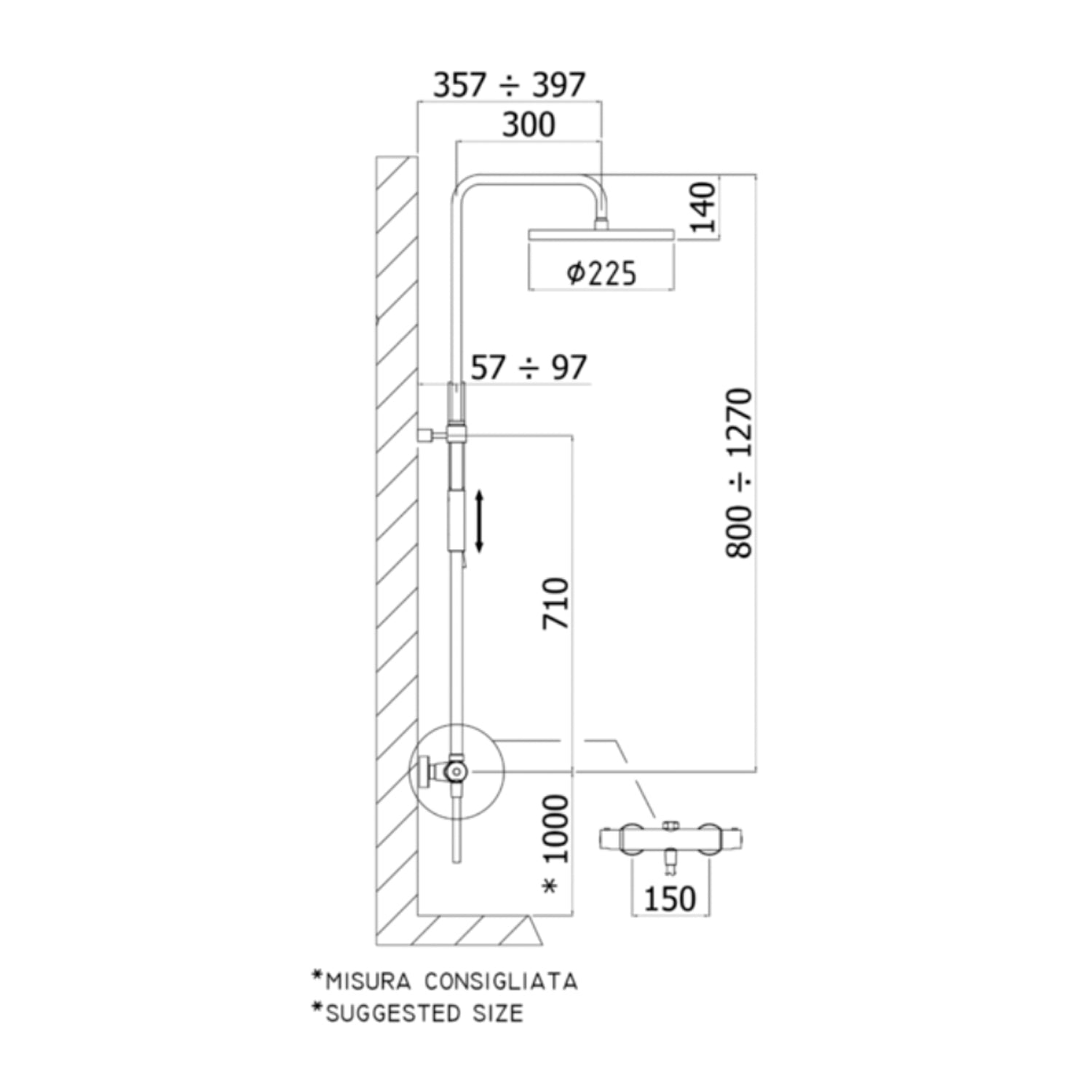  Colonna doccia regolabile Birillo con soffione Master Paffoni - Steel Looking by CeramicStore | Lo specialista del tuo bagno