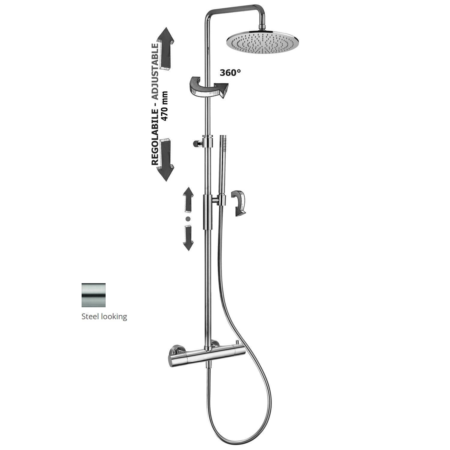 Colonna doccia regolabile Birillo con soffione Master Paffoni - Steel Looking by CeramicStore | Lo specialista del tuo bagno