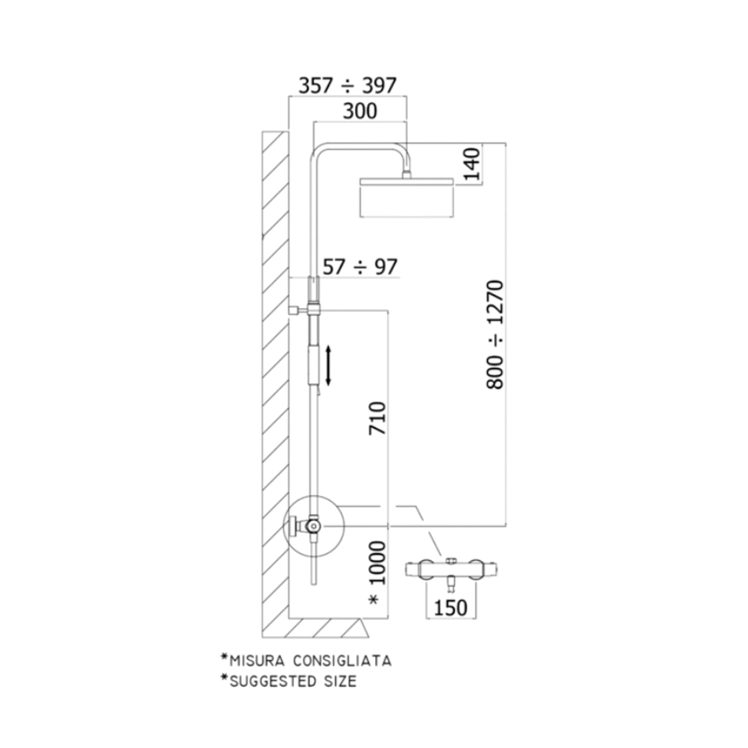  Colonna doccia regolabile Mini Birillo con soffione Master King