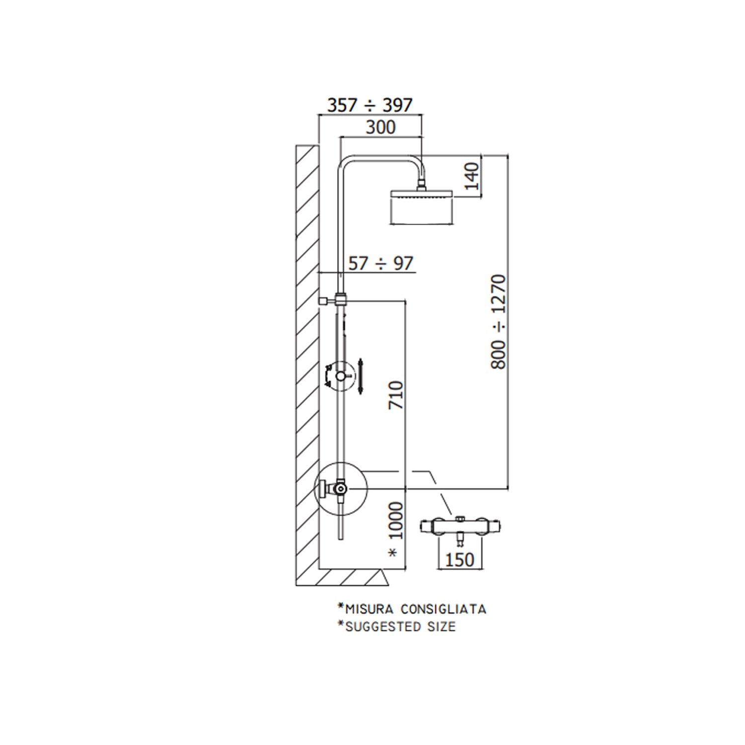  Colonna doccia regolabile Mini Birillo con soffione Master King