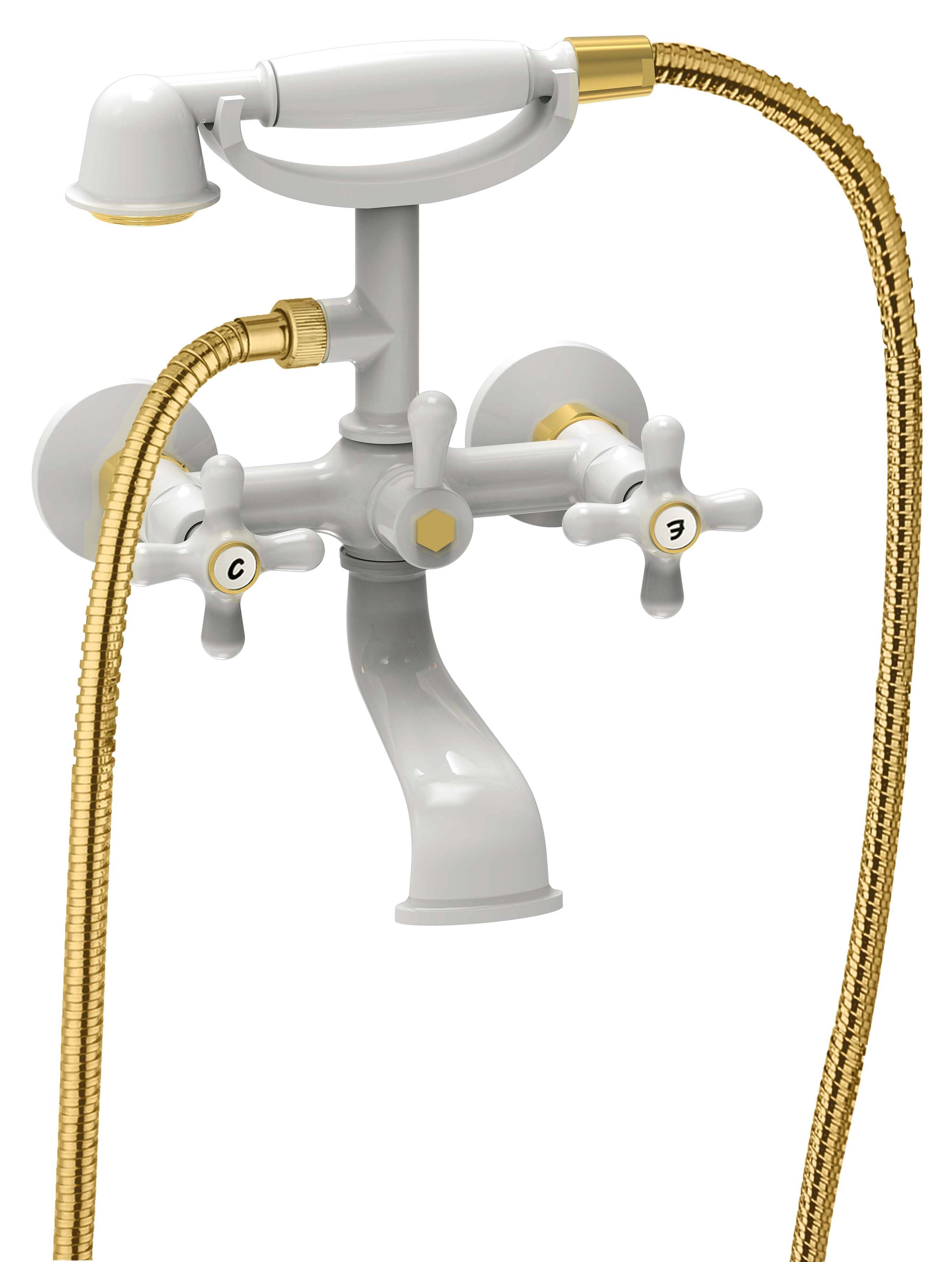 Gruppo vasca/doccia lusso con deviatore Paffoni serie Iris con flessibile 1000 mm - Bianco/Gold by CeramicStore | Lo specialista del tuo bagno
