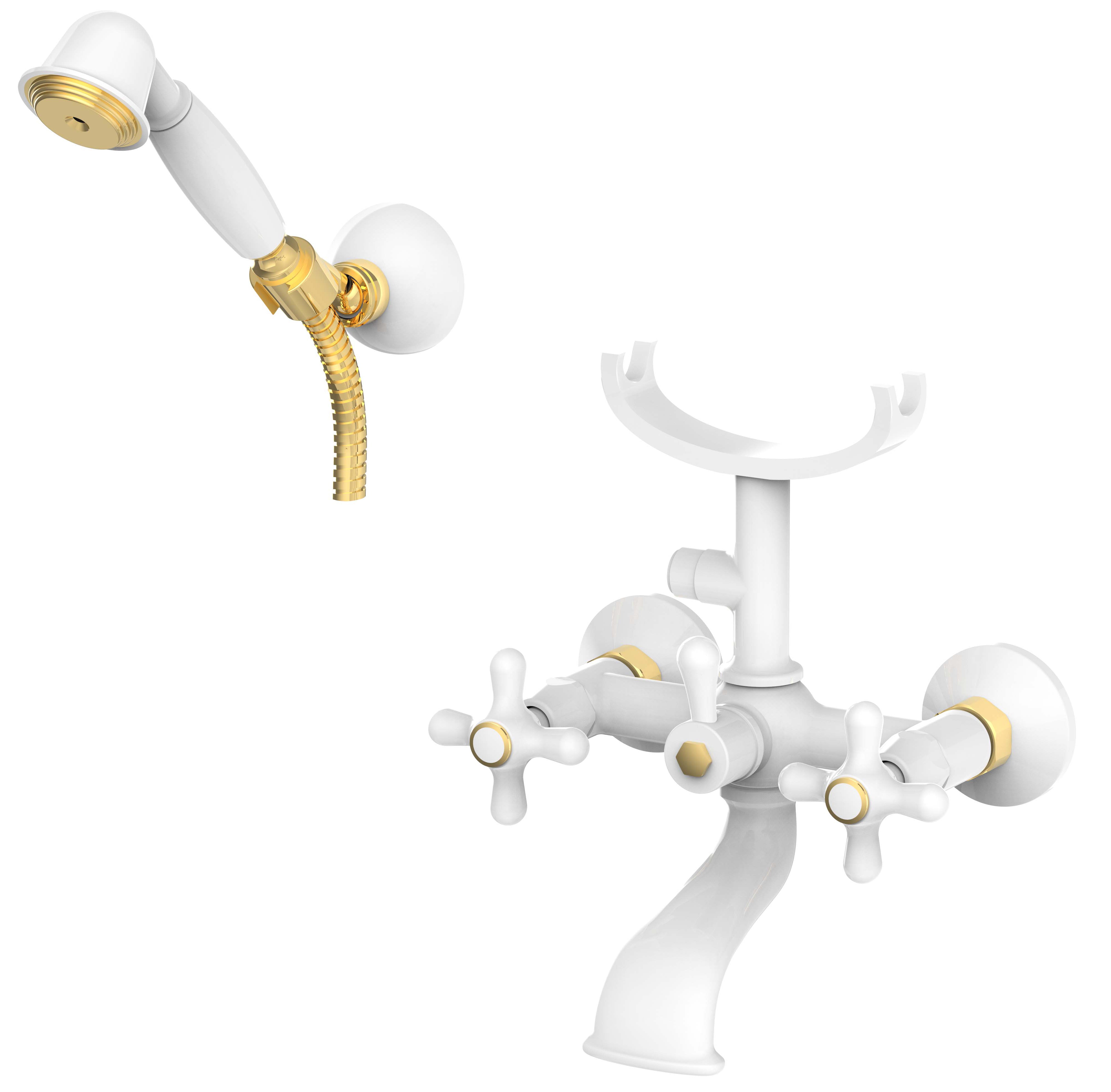 Gruppo vasca/doccia lusso con deviatore Paffoni serie Iris con flessibile 1500 mm - Bianco/Gold by CeramicStore | Lo specialista del tuo bagno