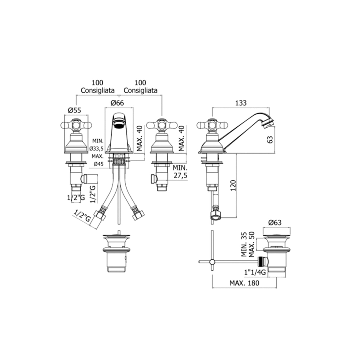  Batteria lavabo con scarico automatico Paffoni serie Iris - Bianco/Gold by CeramicStore | Lo specialista del tuo bagno