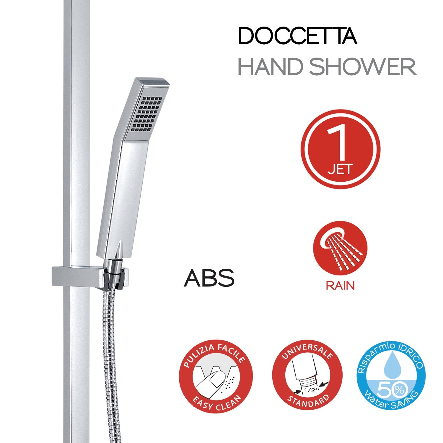  Colonna doccia regolabile da 100 cm con soffione quadrato 20x20 cm doccetta e deviatore modello STAR 01 by CeramicStore | Lo specialista del tuo bagno