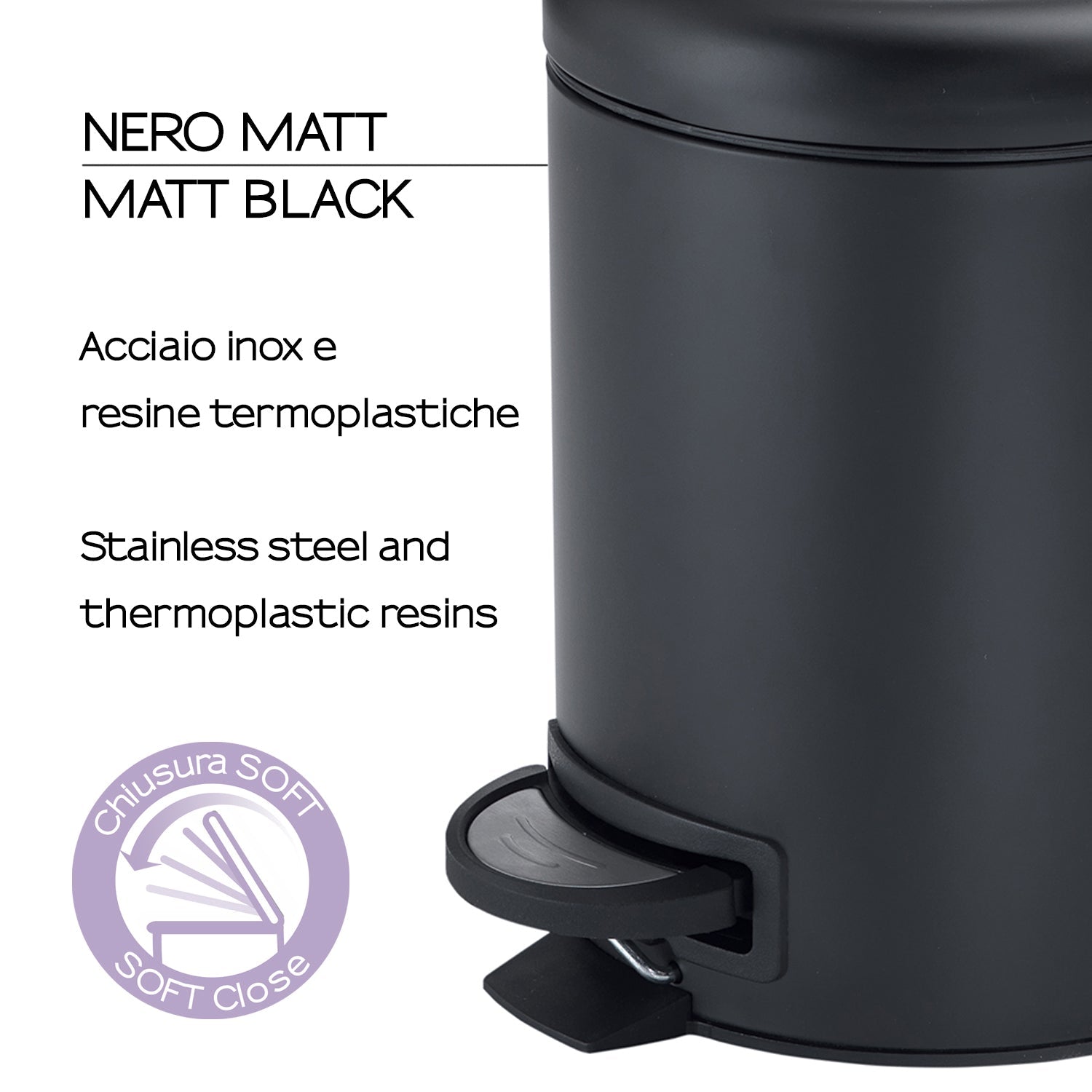  Portarifiuti 5 lt in Acciaio Inox modello Potty di Gedy - Nero Matt by CeramicStore | Lo specialista del tuo bagno