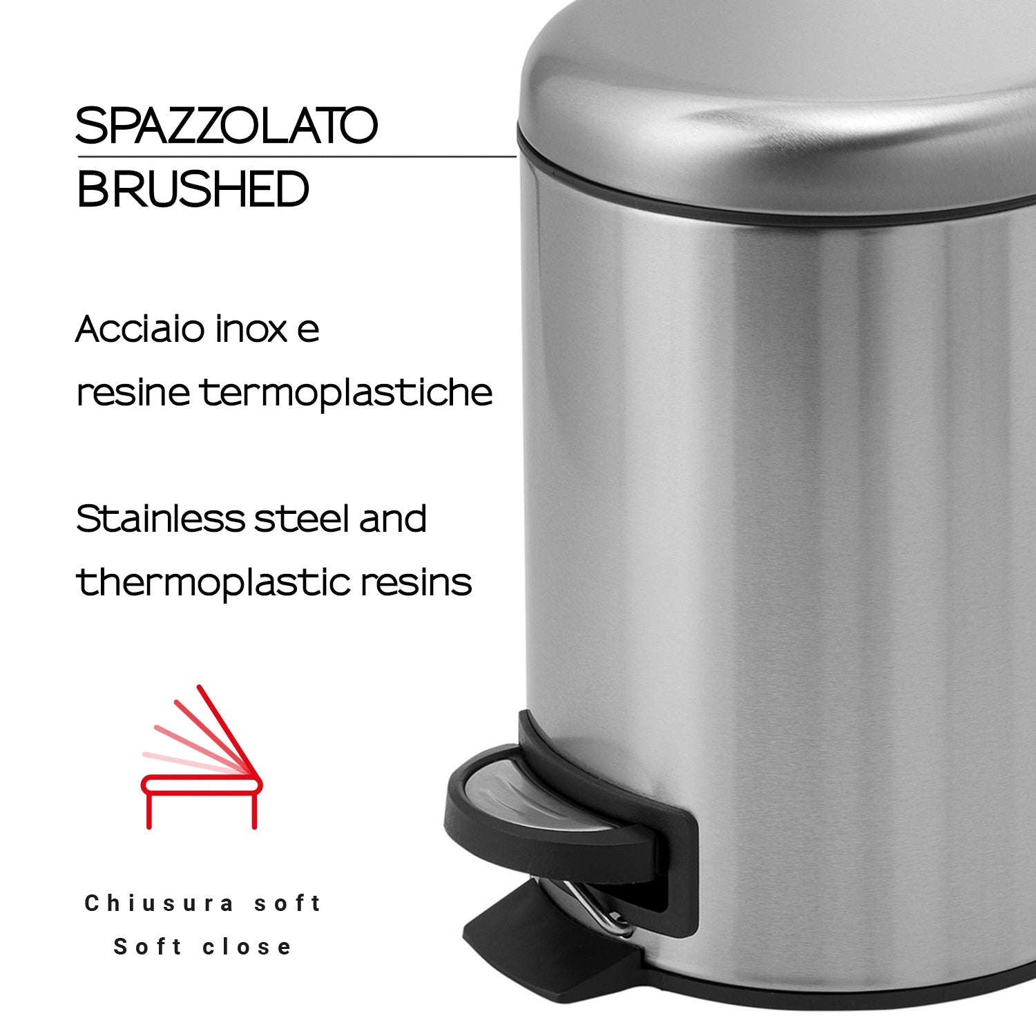  Portarifiuti 5 lt in Acciaio Inox modello Potty di Gedy - Spazzolato by CeramicStore | Lo specialista del tuo bagno