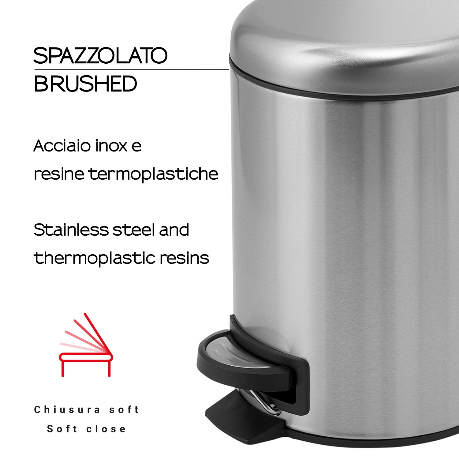 Portarifiuti 3 lt in Acciaio Inox modello Potty di Gedy - Spazzolato by CeramicStore | Lo specialista del tuo bagno