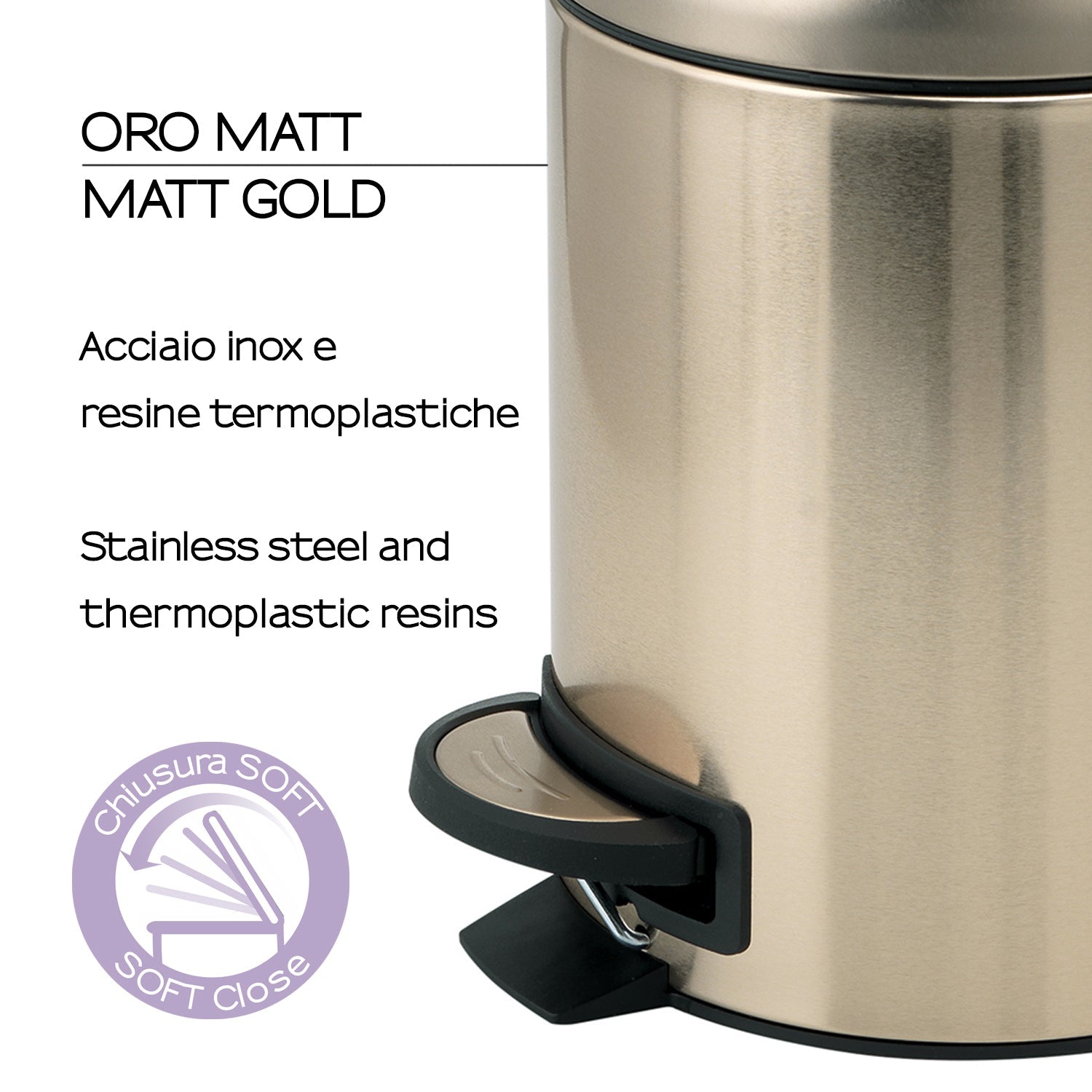  Portarifiuti 3 lt in Acciaio Inox modello Potty di Gedy - Oro Matt by CeramicStore | Lo specialista del tuo bagno