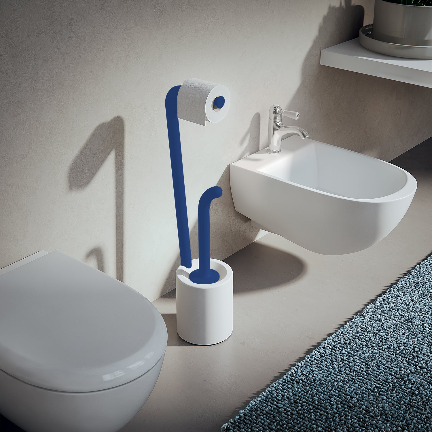 7032-89 - Piantana porta carta igienica e portascopino water Gedy Linea Wendy - Finitura Bianca e Blu 4