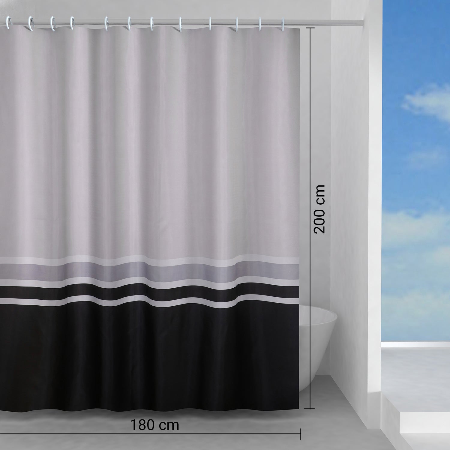  Tenda doccia in tessuto 180x200 cm modello Elegance di Gedy - Bianco/Grigio/Nero by CeramicStore | Lo specialista del tuo bagno