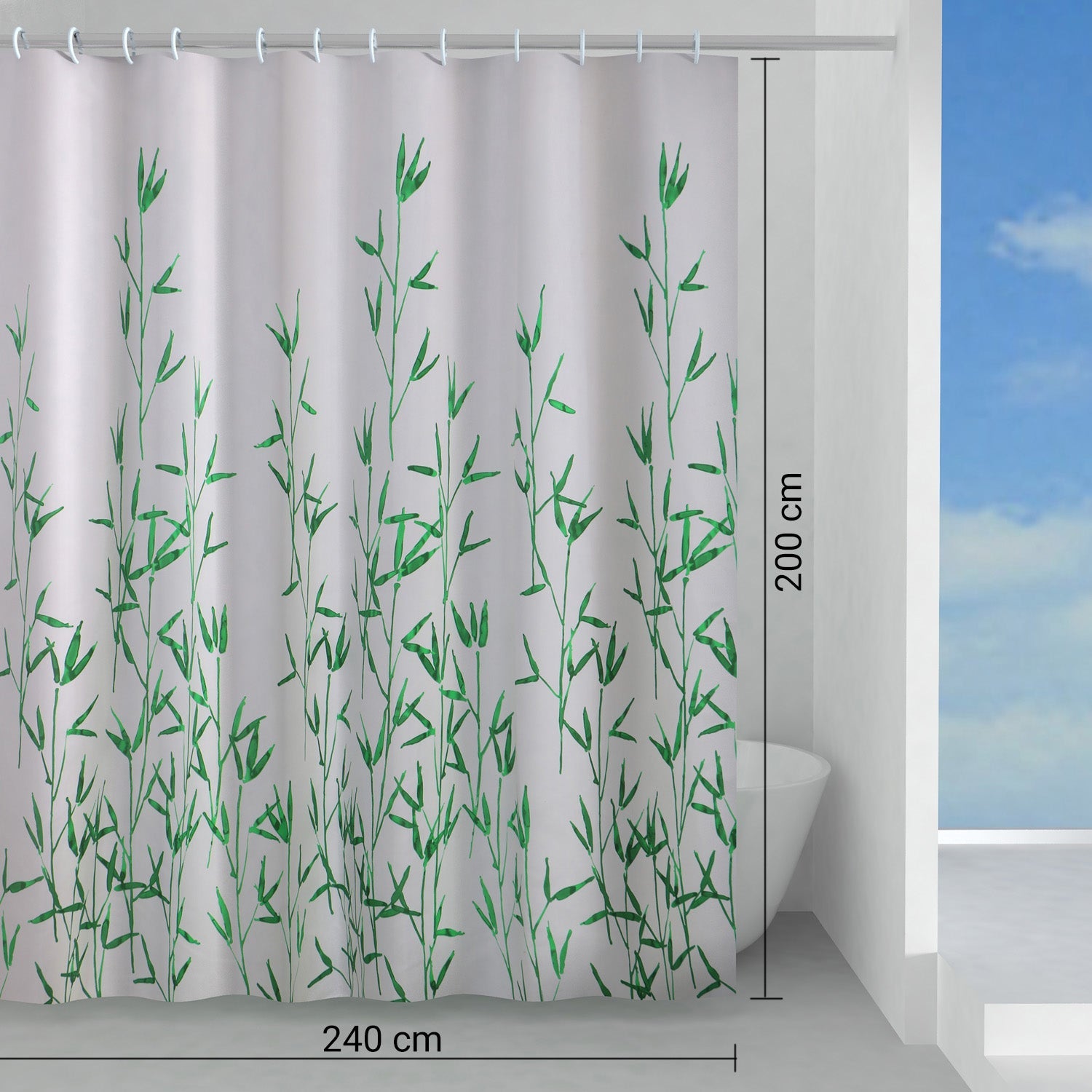  Tenda doccia in tessuto 240x200 cm modello Eucalipto di Gedy - Bianco e Verde by CeramicStore | Lo specialista del tuo bagno