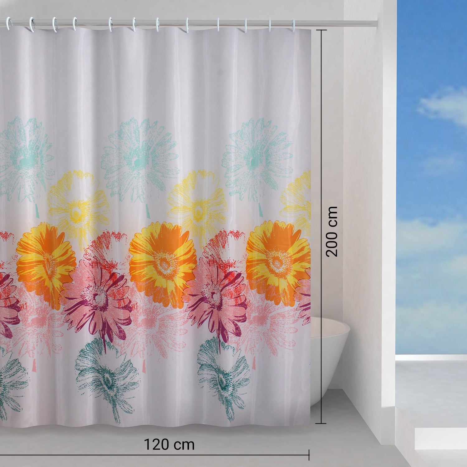  Tenda doccia in tessuto 120x200 cm modello Frenesia di Gedy - Rosa/Giallo/Turchese by CeramicStore | Lo specialista del tuo bagno