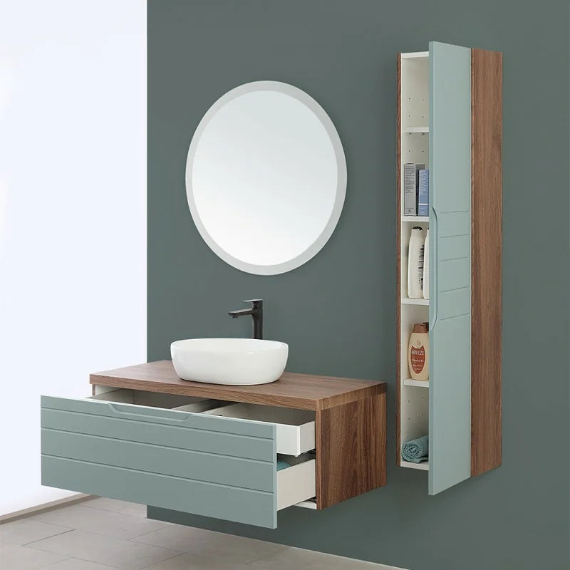 Pensile con anta Cubi&Co serie Hill 30x150x24 cm - Noce canaletto/Verde salvia 2