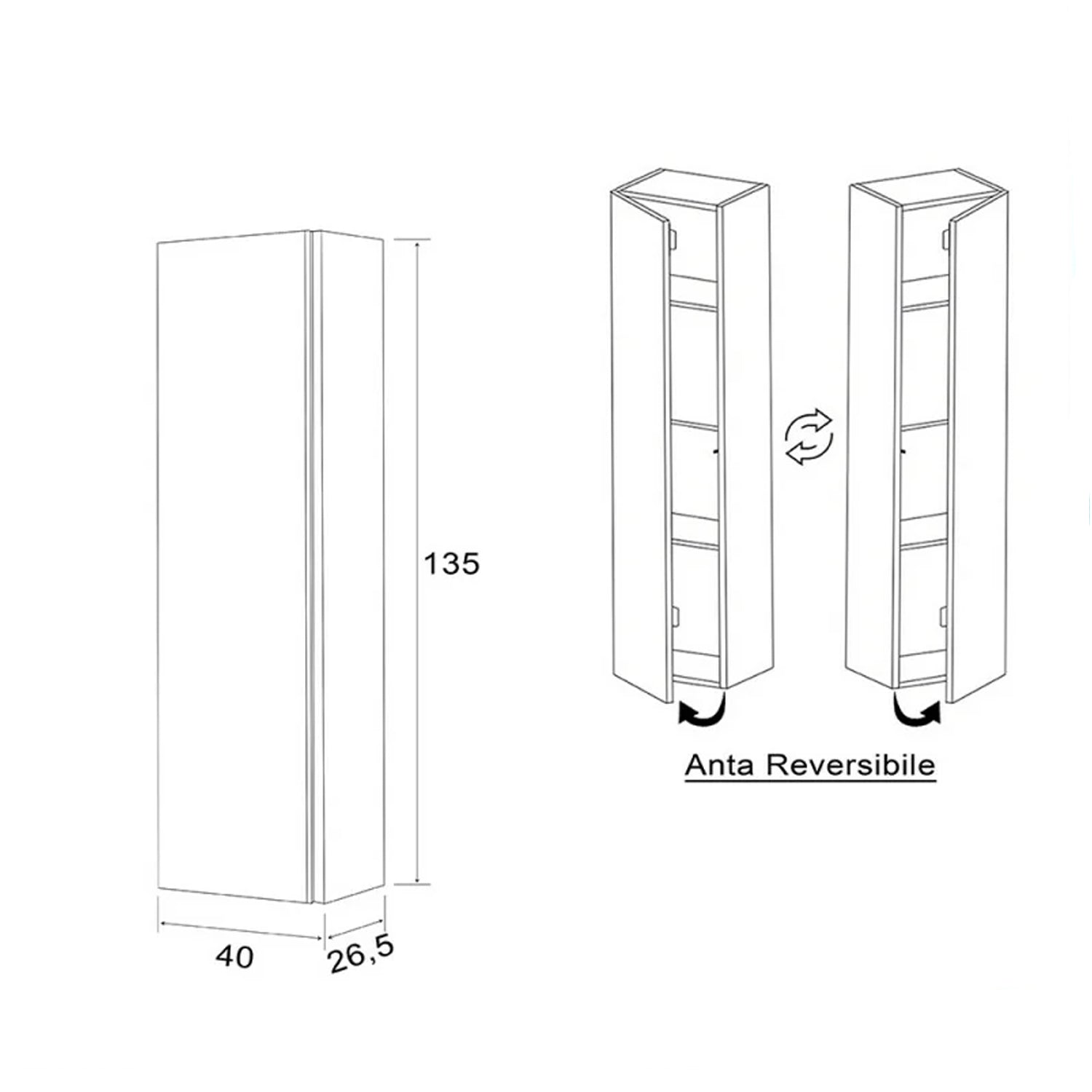 Pensile a un'anta Cubi&Co serie Ossidiana 40x135x26 cm - Ossido grigio 3