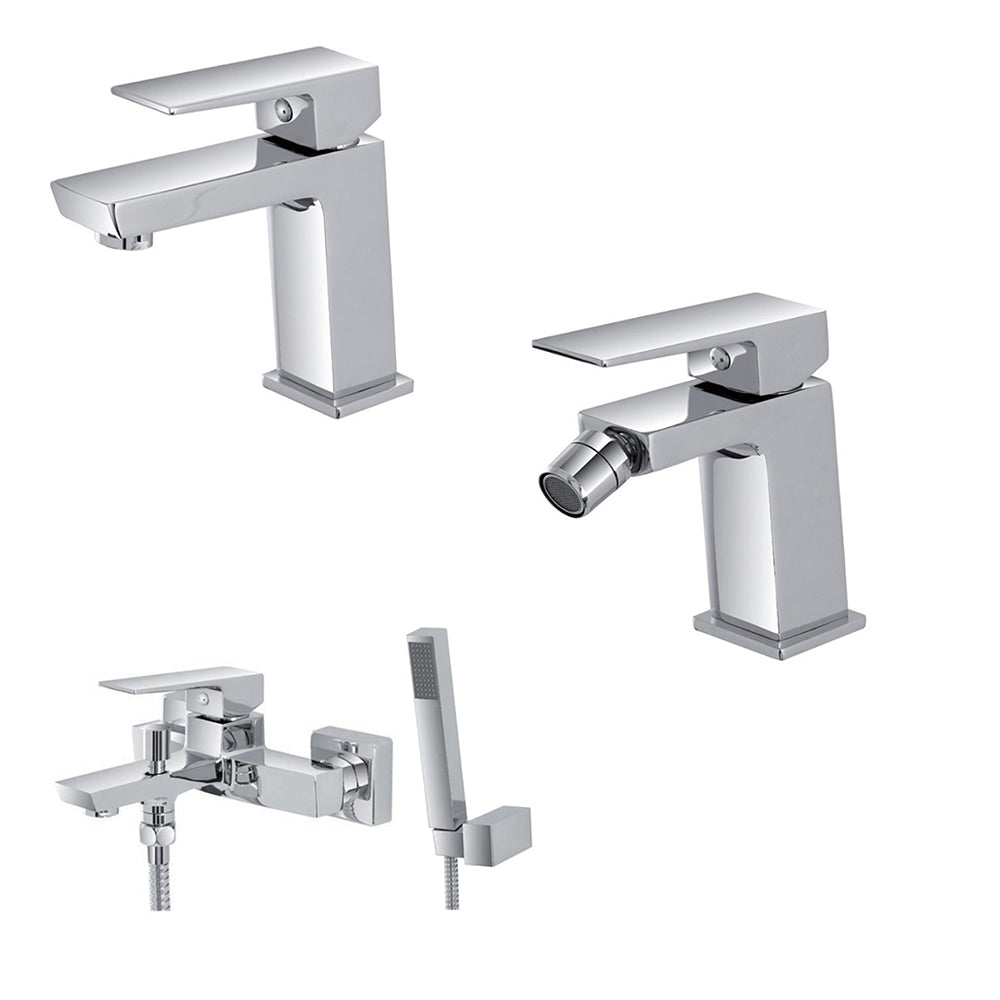 Kit miscelatore lavabo, bidet e vasca RubiFlux serie Arkon con scarico clic-clac - Cromo