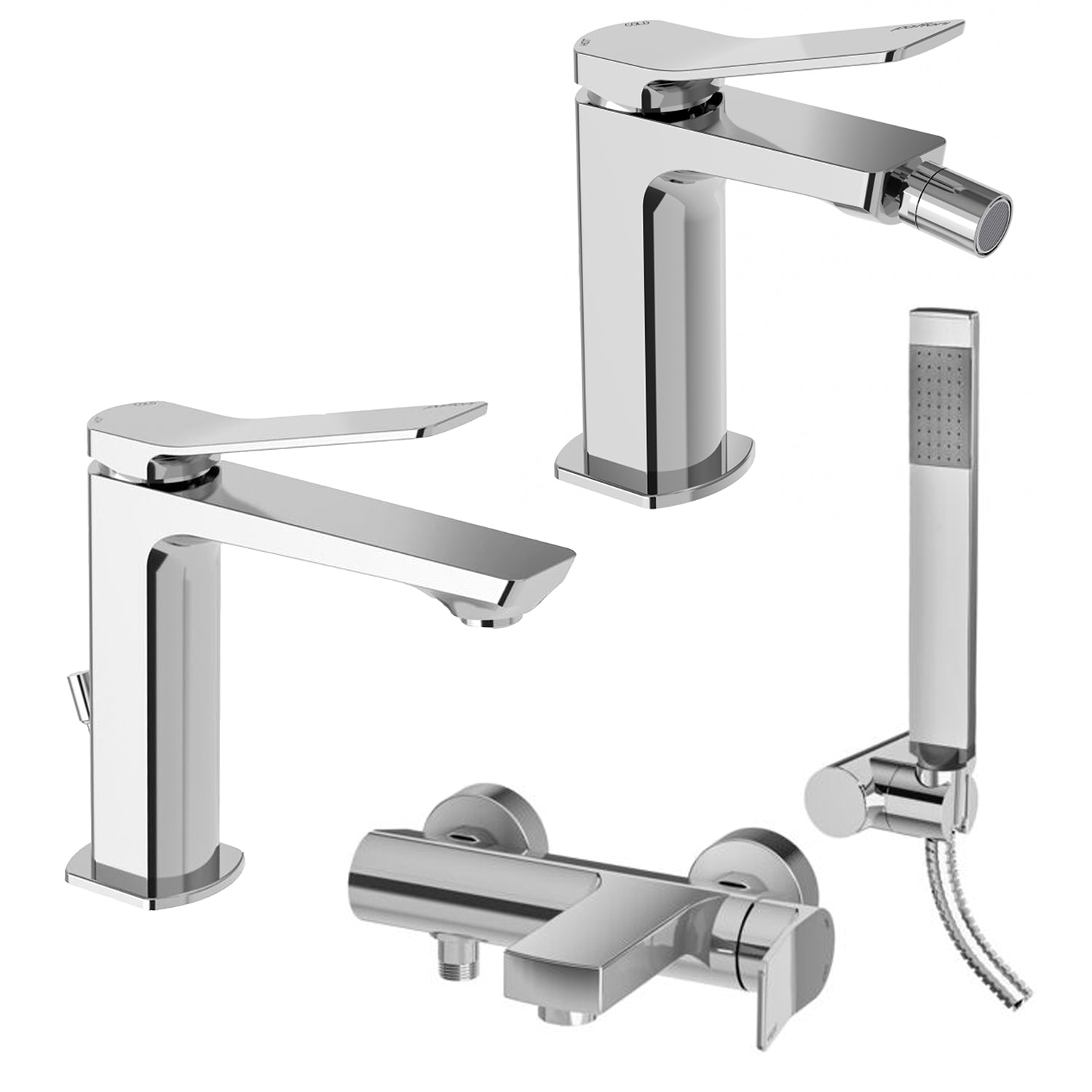 Set miscelatori lavabo bidet e vasca con doccino in ottone modello Tilt Paffoni cromato by CeramicStore | Lo specialista del tuo bagno