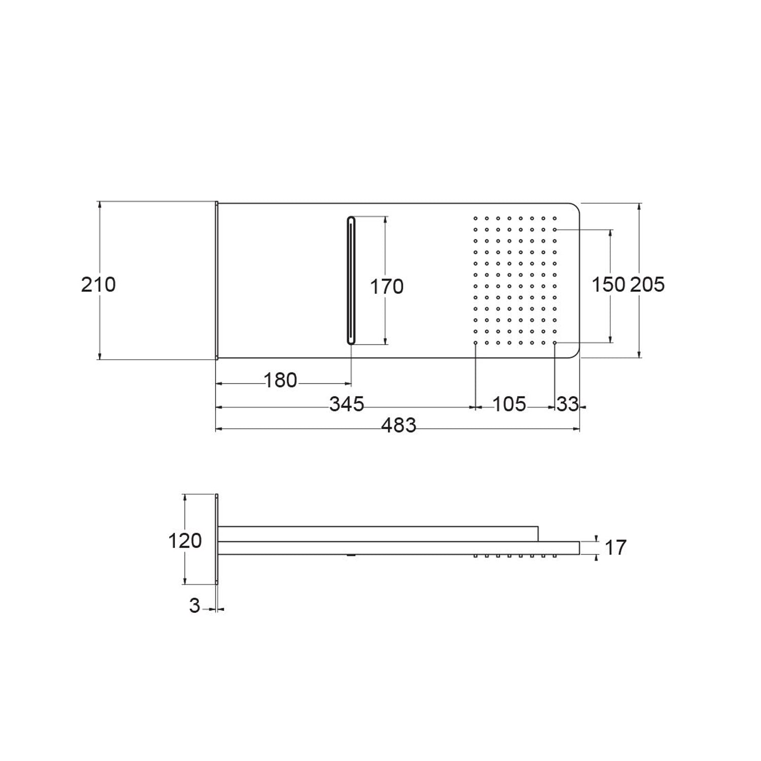  Soffione Oslo 48.3x20.5cm in acciaio a 2 getti con corpo ad incasso by CeramicStore | Lo specialista del tuo bagno