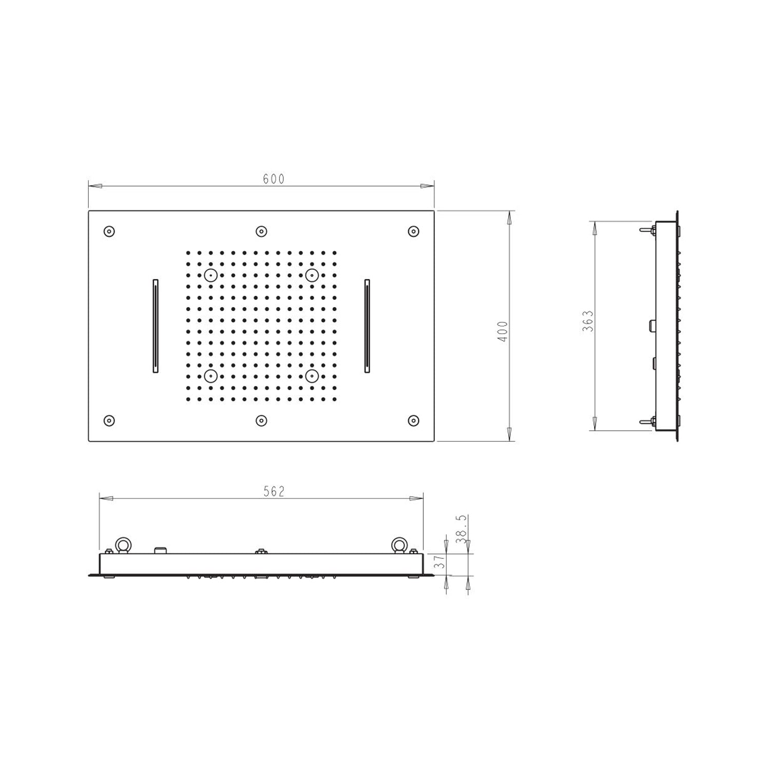  Soffione Sky 60x40cm in acciaio con anticalcare e 3 getti nichel by CeramicStore | Lo specialista del tuo bagno