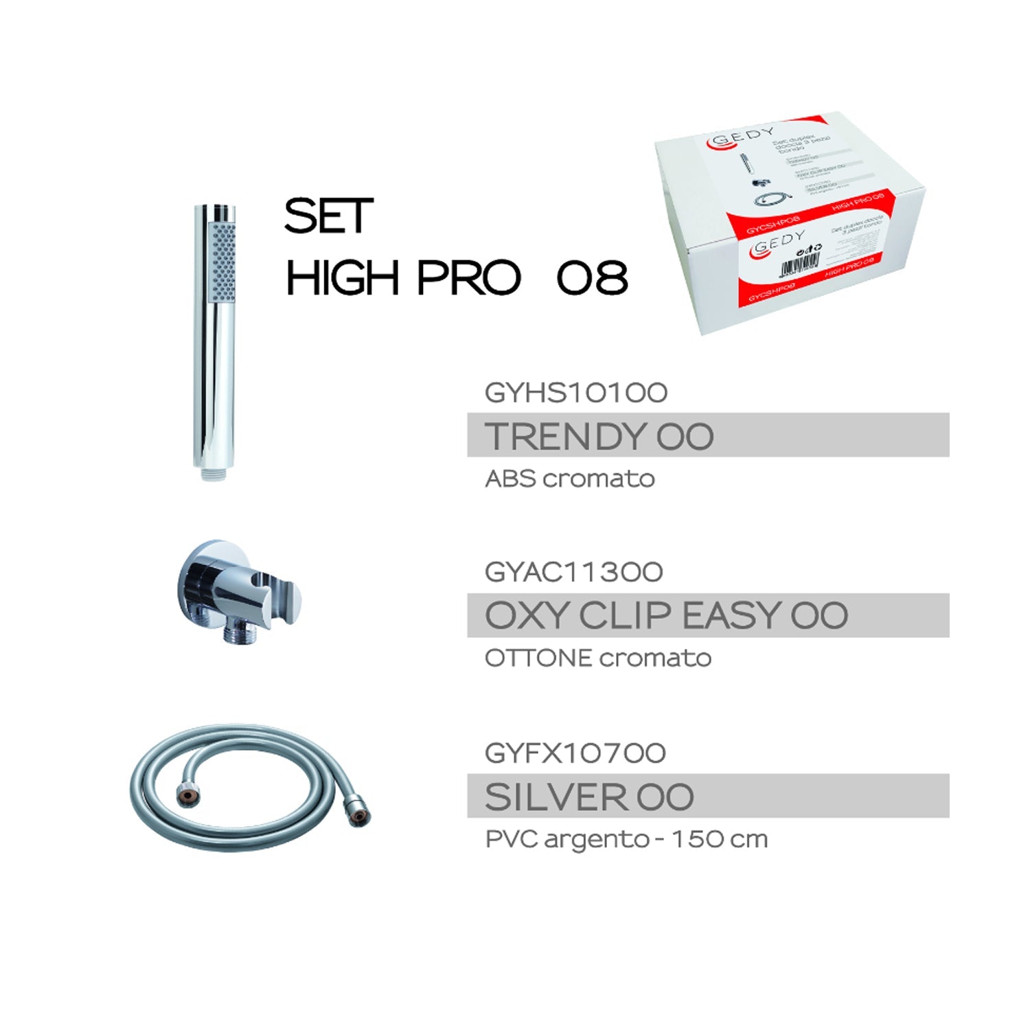  Set duplex con doccetta 1 getto modello High Pro 08 di Gedy - Cromato by CeramicStore | Lo specialista del tuo bagno