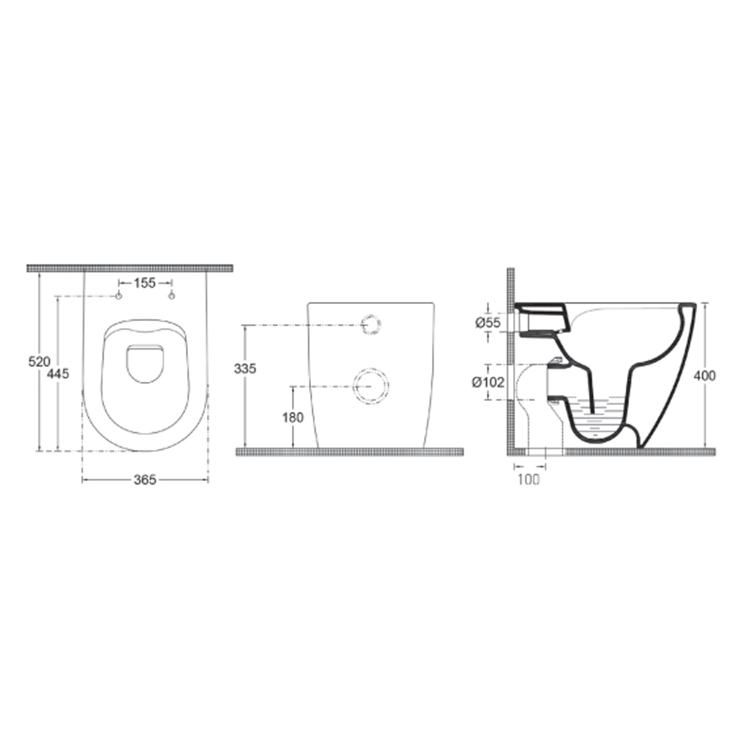  Vaso filomuro Rimless BathCore serie Infinity 52x36