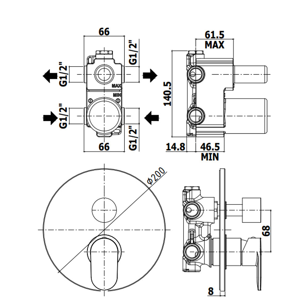  Miscelatore doccia incasso con deviatore meccanico 2 vie e 1 posizione combinata modello Candy Paffoni by CeramicStore | Lo specialista del tuo bagno
