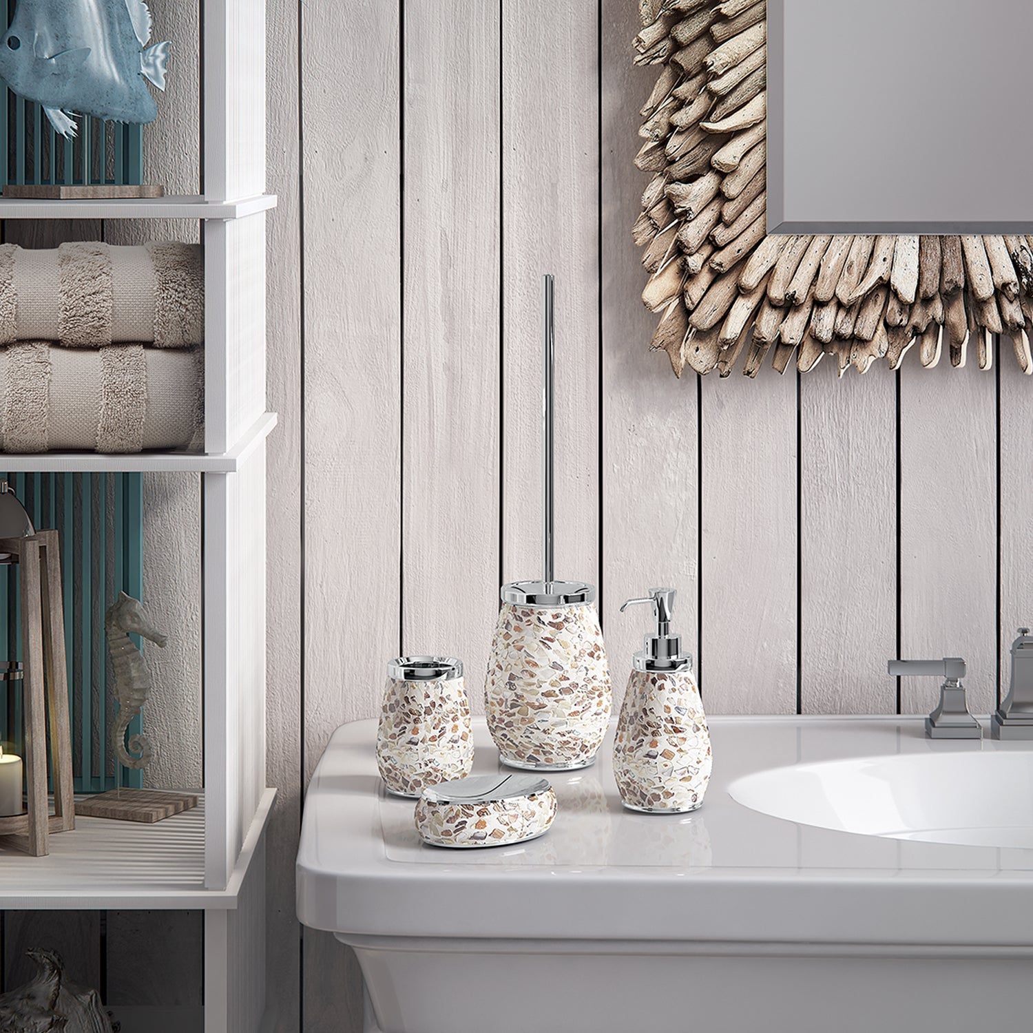  Scopino in ceramica e madreperla con ciuffo in setole Gedy serie Marina - Crema by CeramicStore | Lo specialista del tuo bagno