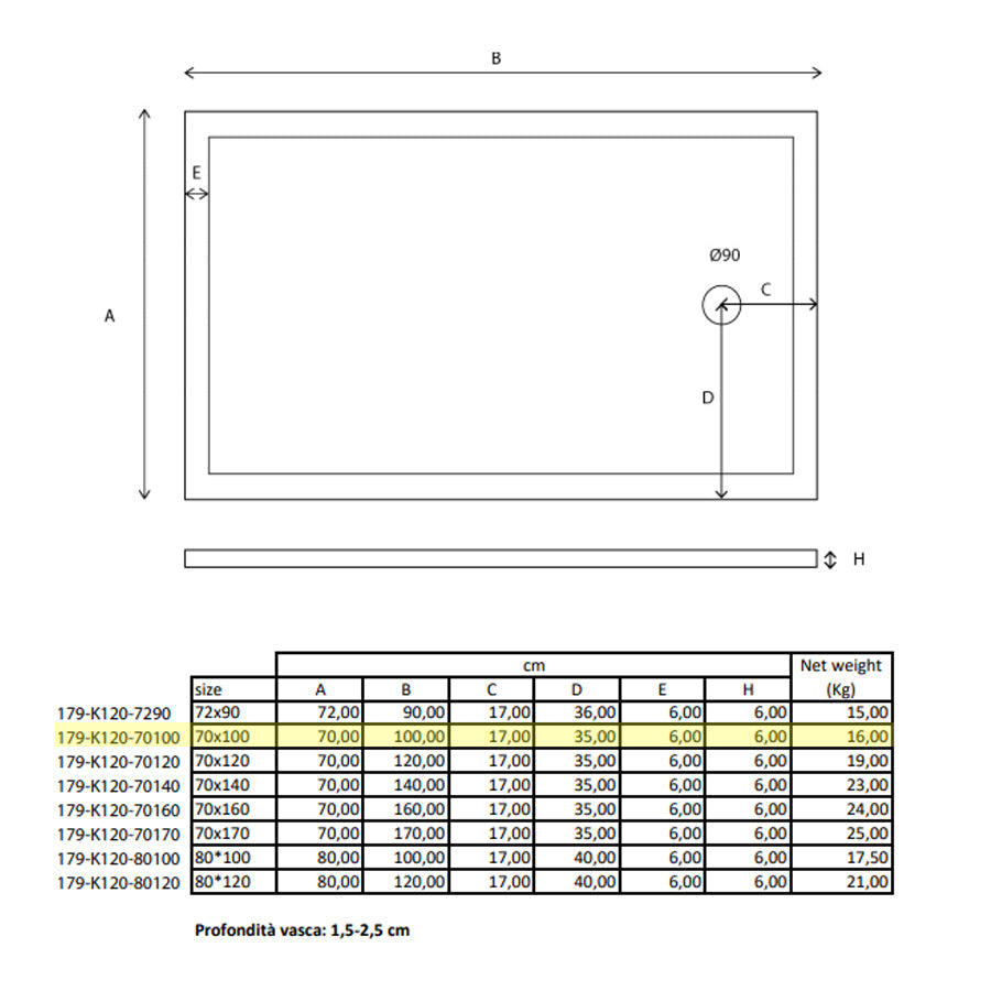  Piatto doccia rettangolare Kepler 70x100 h.6 cm in acrilico rinforzato senza piletta by CeramicStore | Lo specialista del tuo bagno