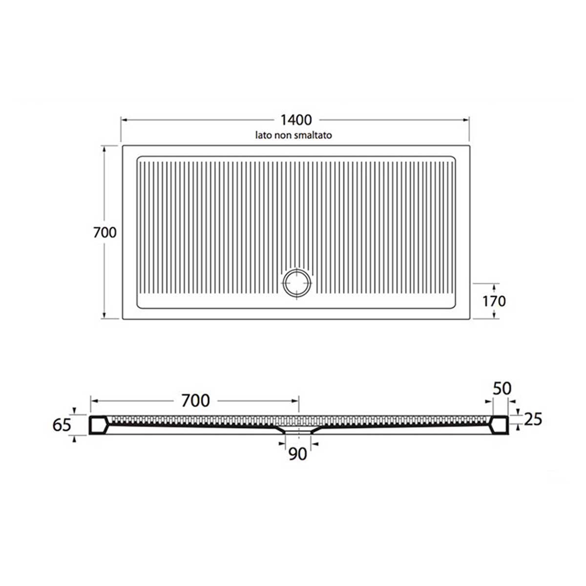  Piatto Doccia in ceramica rettangolare 70X140 Francy alto 6